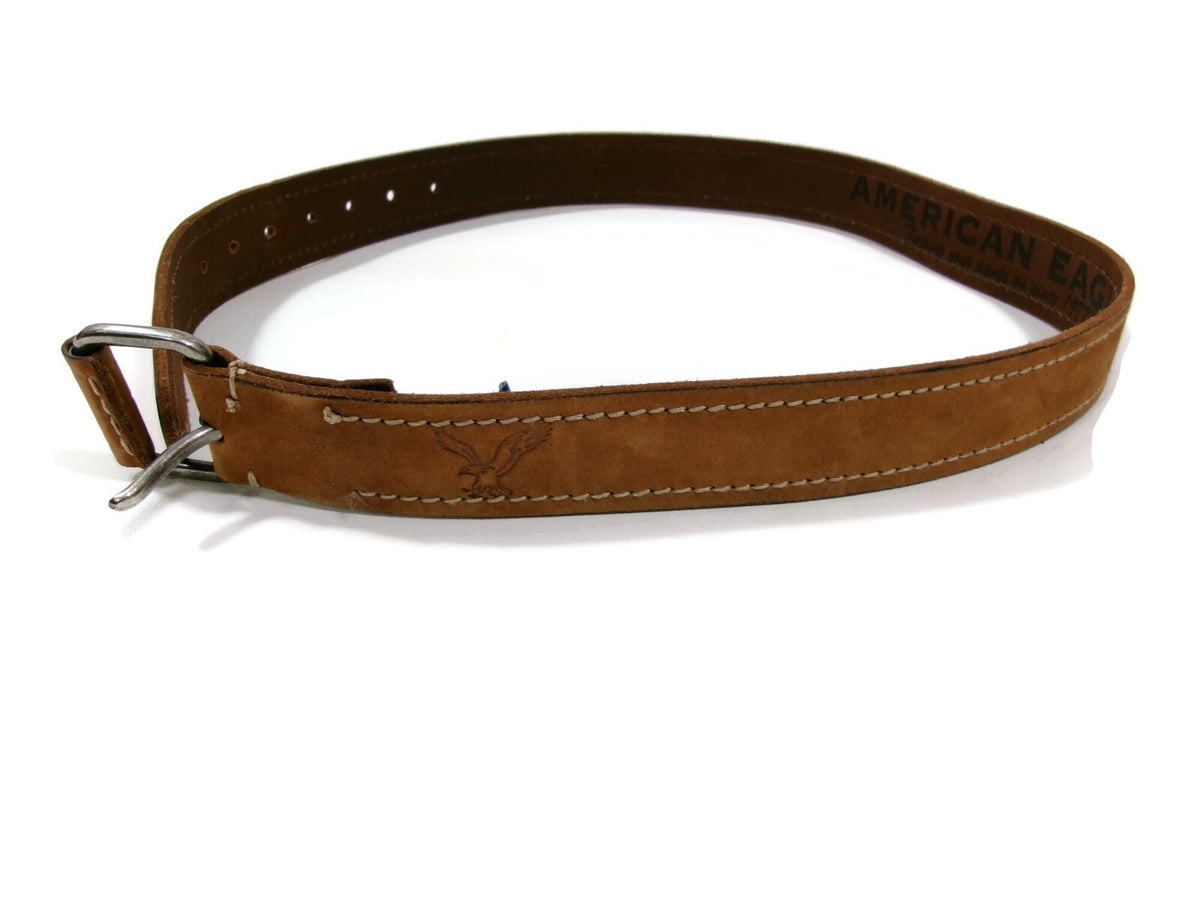 American Eagle Mens Distressed Light Tan Casual Belt Size 32 w/ Eagle Logo