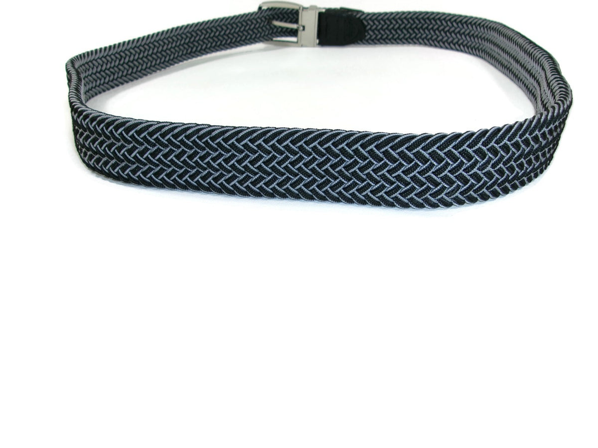Tommy Bahama Mens Stretch Braided Belt Black Gray Nickel Buckle Size L/ XL 38-42