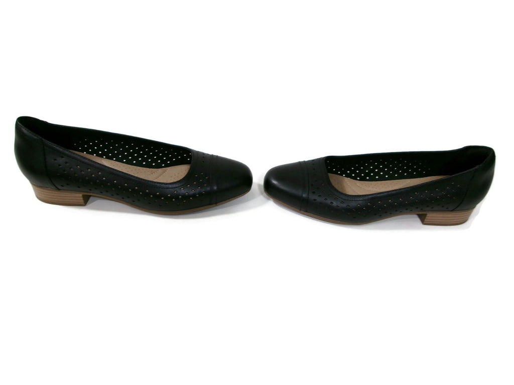 Clarks Womens Shoes Size 9 W Black Leather Juliet Ballet Flats Comfort Slip Ons