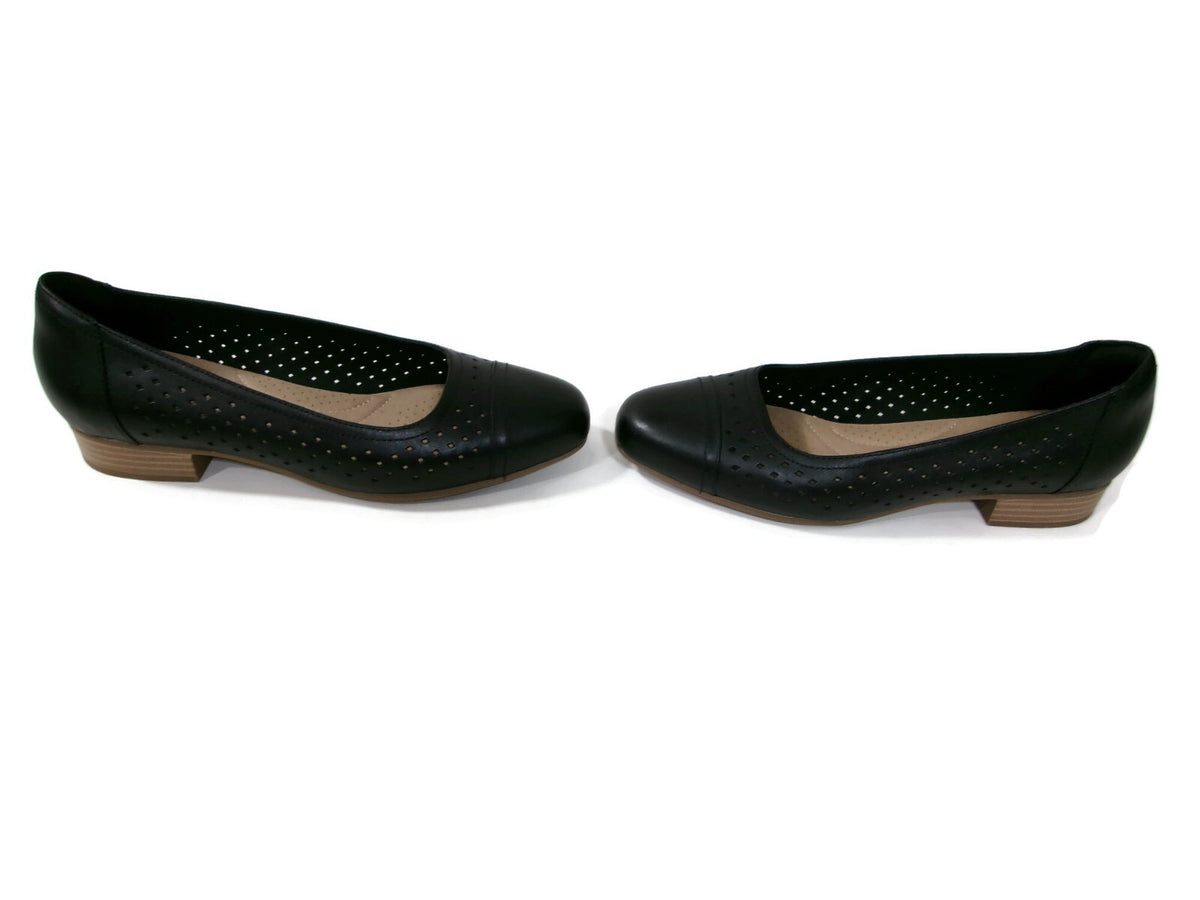 Clarks Womens Shoes Size 9 W Black Leather Juliet Ballet Flats Comfort Slip Ons
