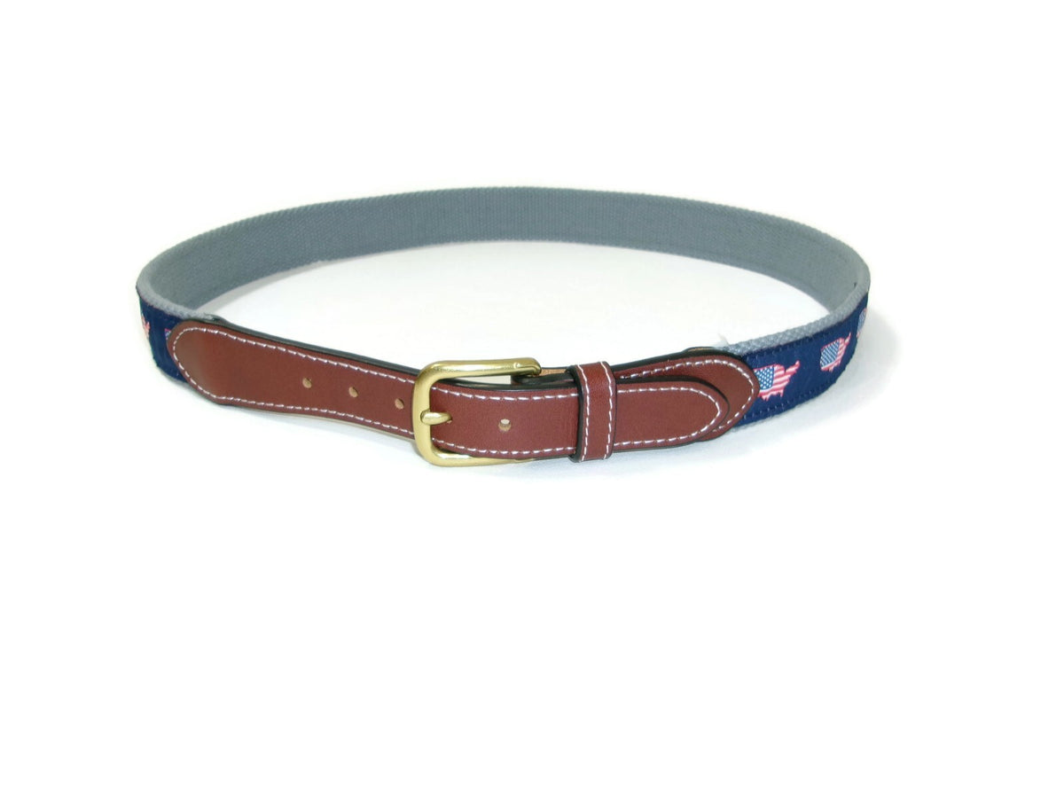 Simply Southern Mens Womens Patriotic American Flag  Canvas Leather Belt Size 32