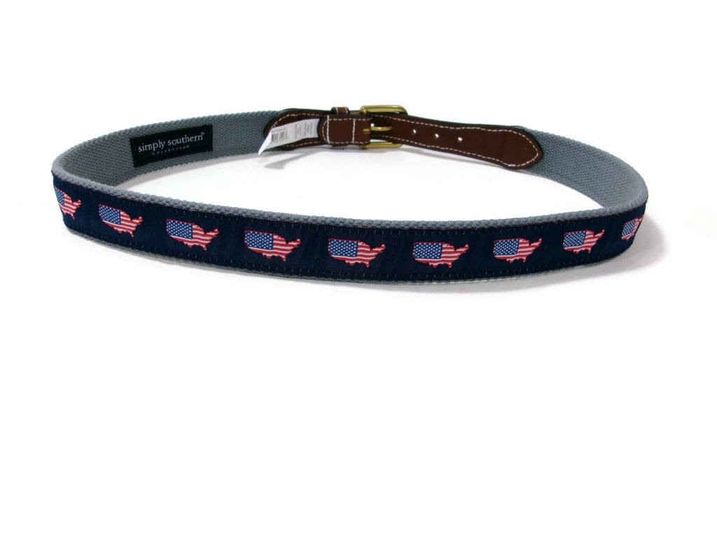 Simply Southern Mens Womens Patriotic American Flag  Canvas Leather Belt Size 32