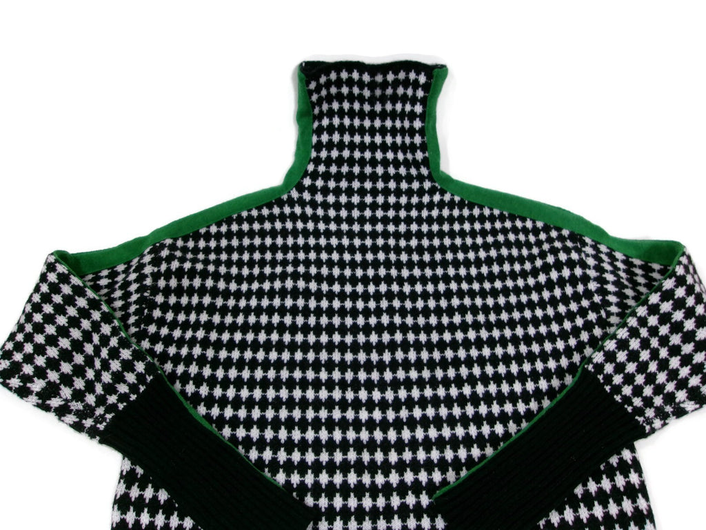 Womens Turtleneck Checkerboard Knitted Sweater Black Green White Size S Small