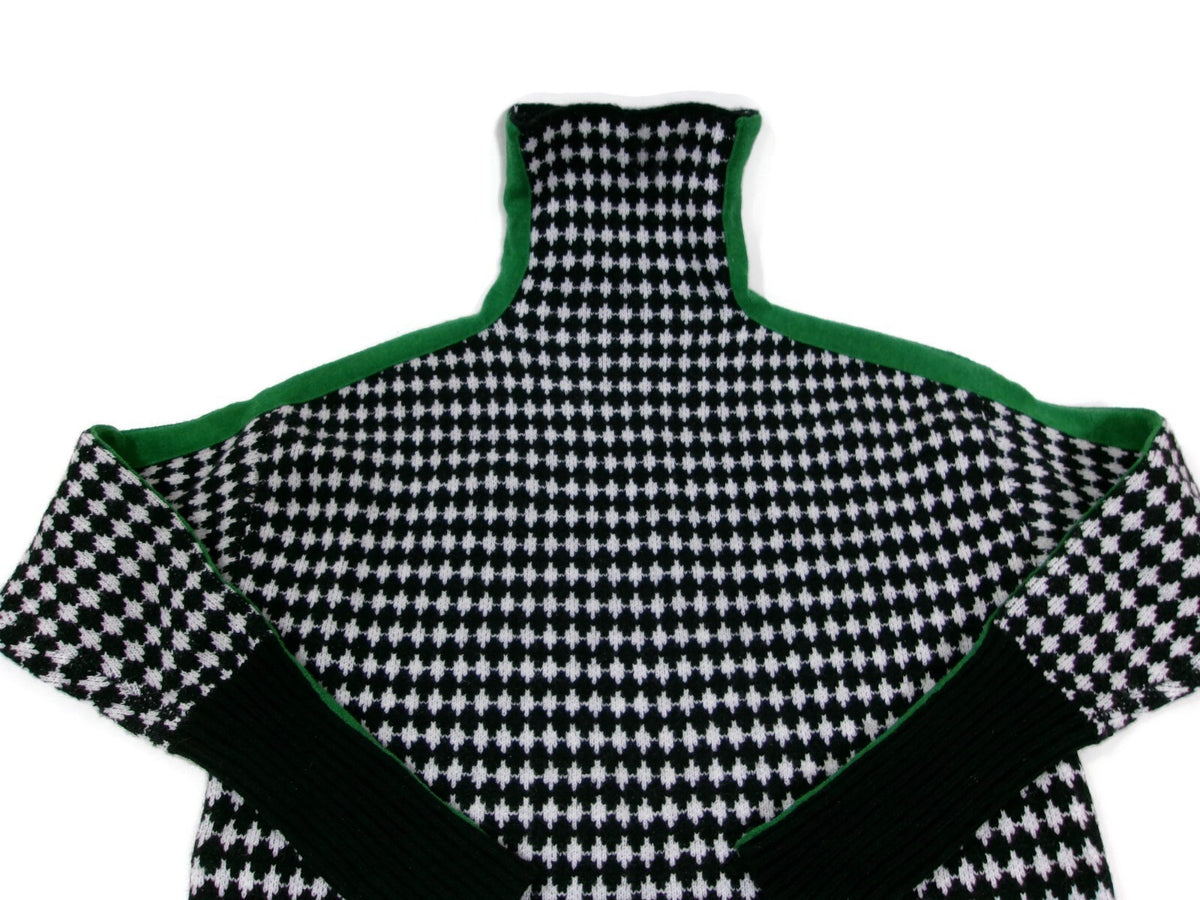 Womens Turtleneck Checkerboard Knitted Sweater Black Green White Size S Small