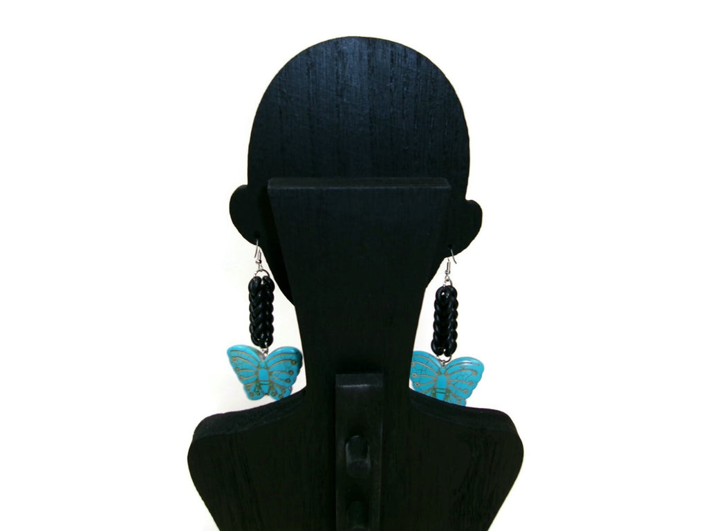 Womens Ear Candy Statement Drop Earrings   Turquoise Butterfly w/ Unique  Design