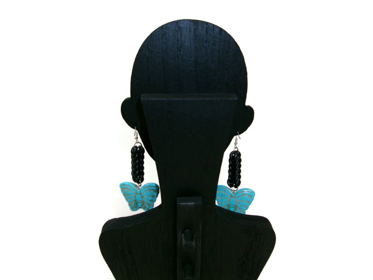 Womens Ear Candy Statement Drop Earrings   Turquoise Butterfly w/ Unique  Design