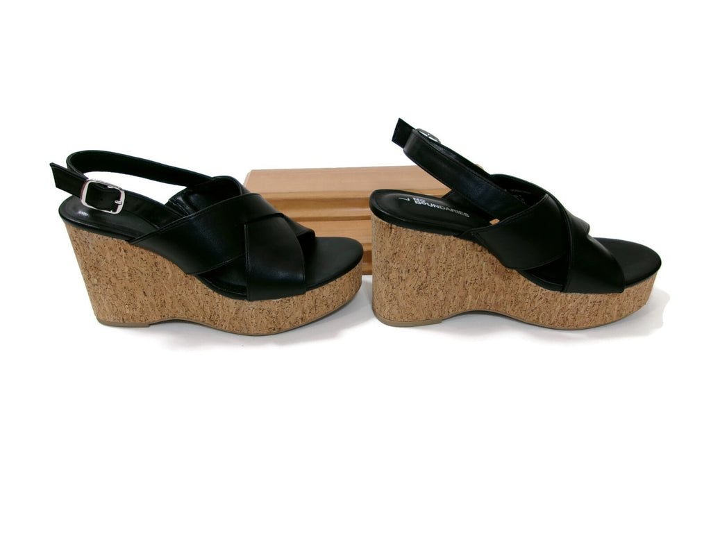No Boundaries Womems Black Sandals Shoes Size 7 M High Wedge Platform Heels