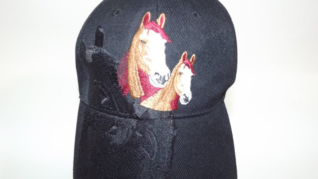 beautiful Embroidered  Horse Design Mens Womens BLACK Baseball Cap Hat One Size