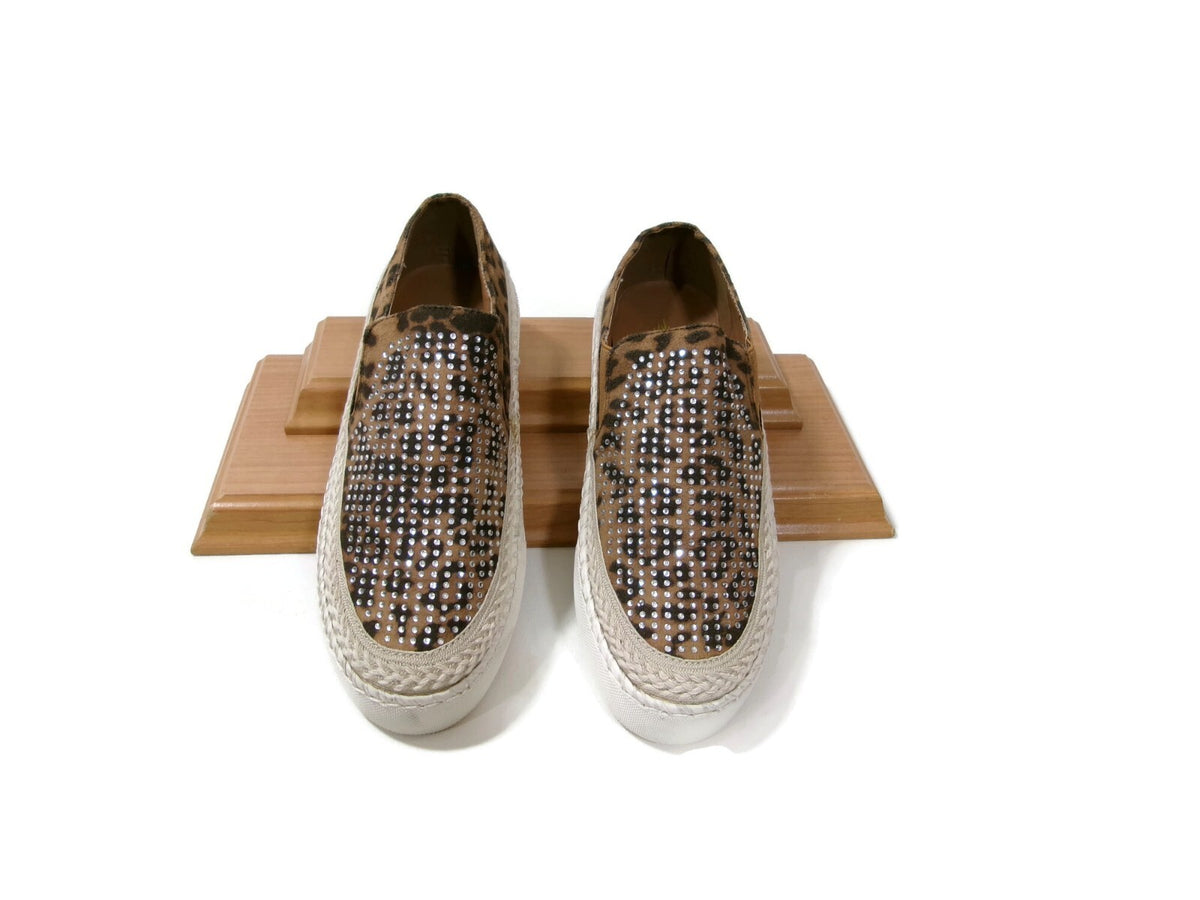 Volatile Womens Slip On Sneakers Leopard Print Rhinestones Shoes  Size 7 M