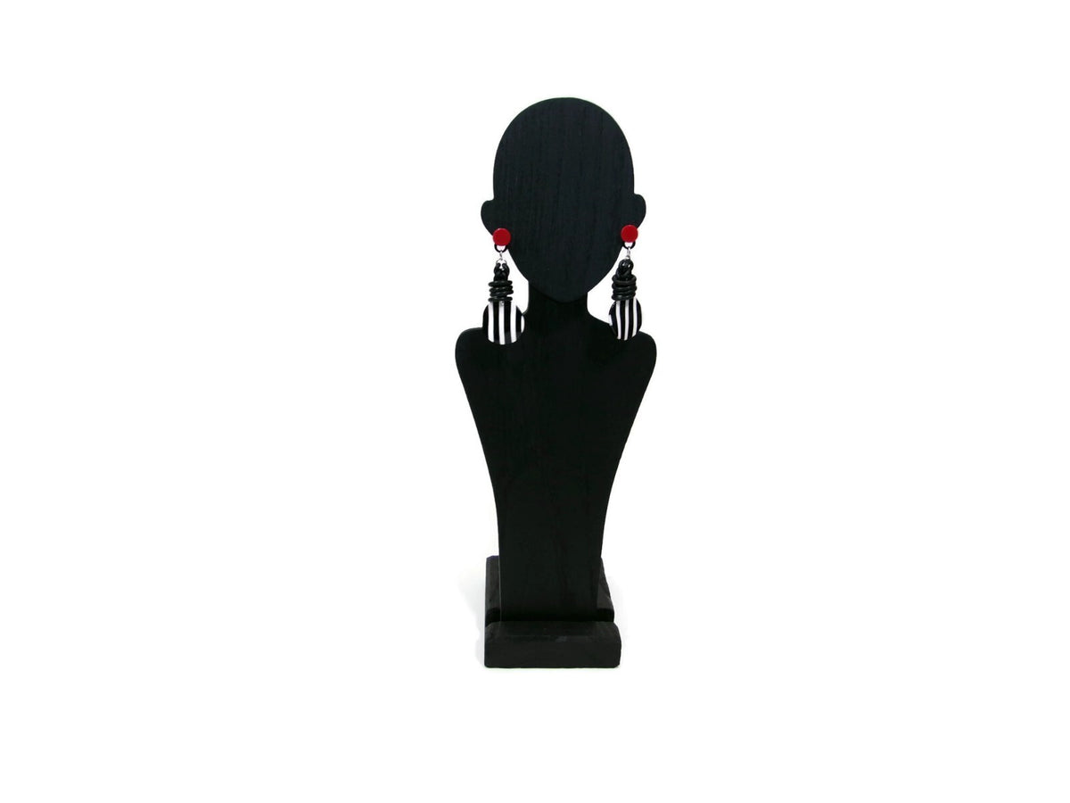 Womens Ear Candy Statement Drop Earrings Black White Red w/Unique Rubber Design