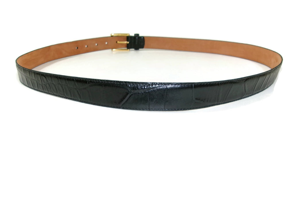 Joseph A. Bank Mens Black Croc Embossed Dress Casual Belt Size 44 Gold Buckle