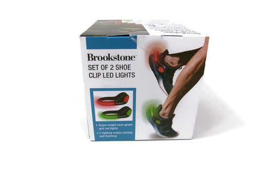 Brookstone Set of 2 Shoe Clips  Led Lights Bikers Joggers Red Green Flashing NEW