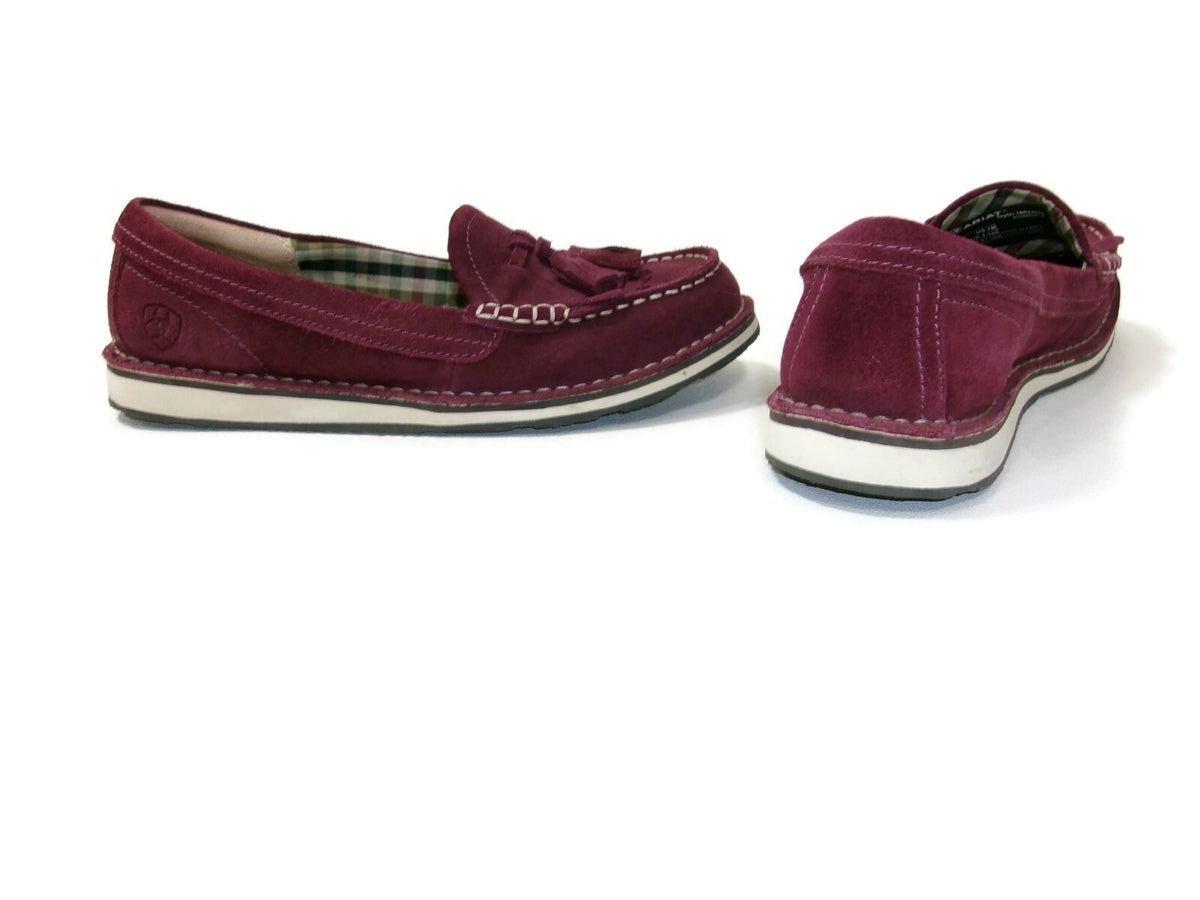 Ariat Womens  Shoes Size 7 B Burgundy Suede  Tassels Fringed Moccasins Loafers