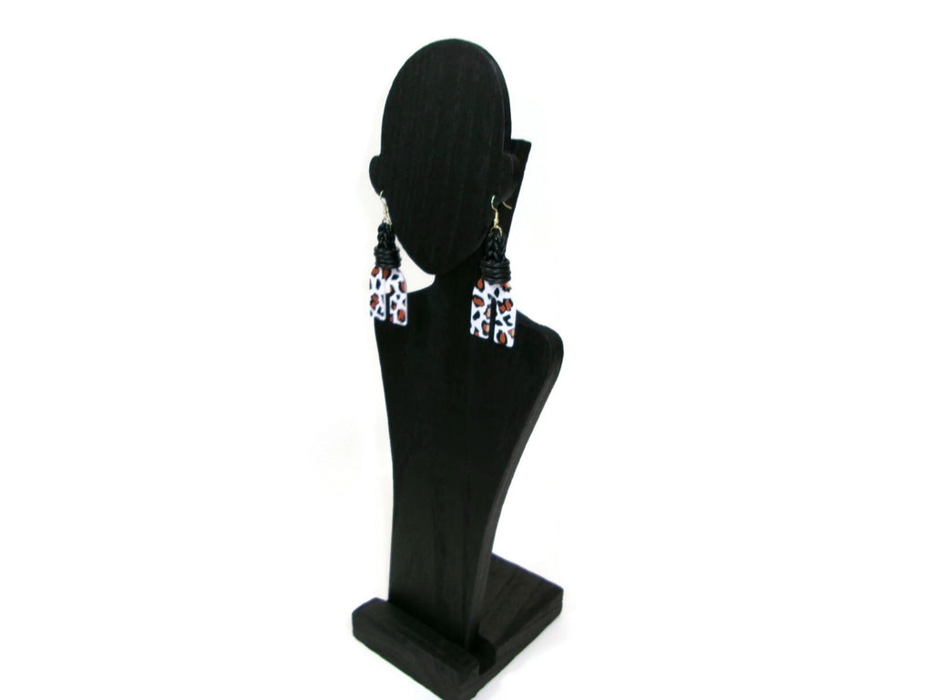 Womens Ear Candy Statement Earrings Leopard Print  Black Tan & White