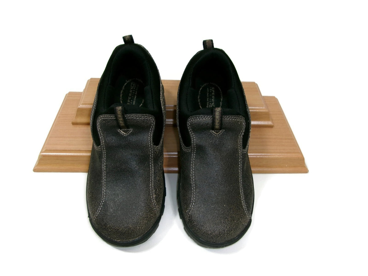 Sperry Top Sider Boys Slip On Moccasins Brown- ish Distressed Leather  Size 2 M