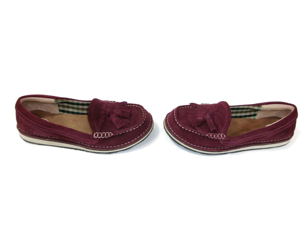 Ariat Womens  Shoes Size 7 B Burgundy Suede  Tassels Fringed Moccasins Loafers