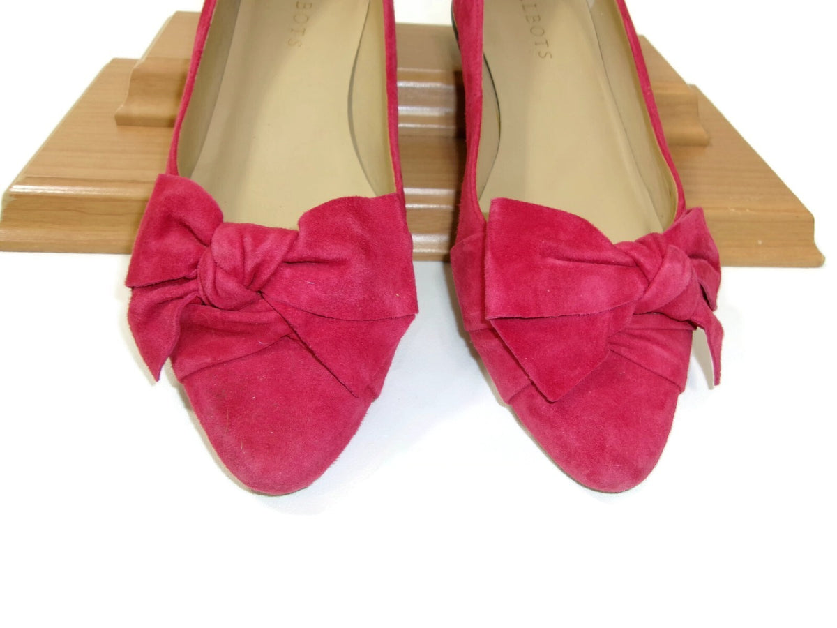 Talbots Womens Edison Bow Detail Red Suede Flats Shoes Size 9 M Gold Trim Heels