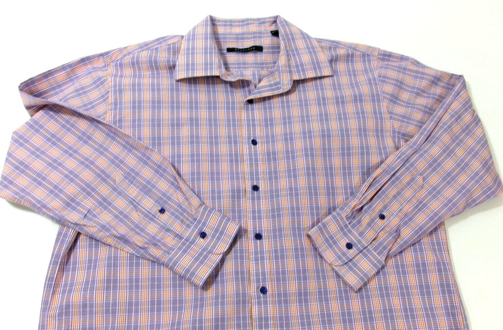 SEAN JOHN Mens Casual Purple Orange Plaid Shirt Size 18 34/ 35 Long Sleeve