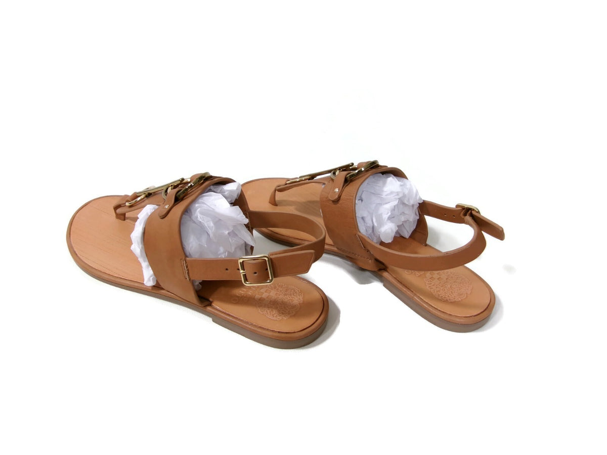 Vince Camuto Womens Sandals Shoes Size 8 M Tan Leather w/ Gold Metal Accents