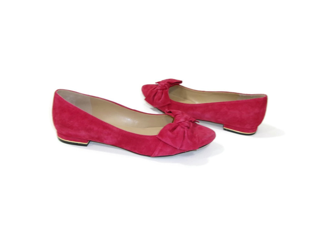 Talbots Womens Edison Bow Detail Red Suede Flats Shoes Size 9 M Gold Trim Heels