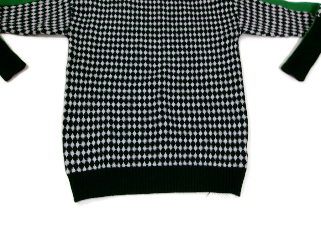 Womens Turtleneck Checkerboard Knitted Sweater Black Green White Size S Small