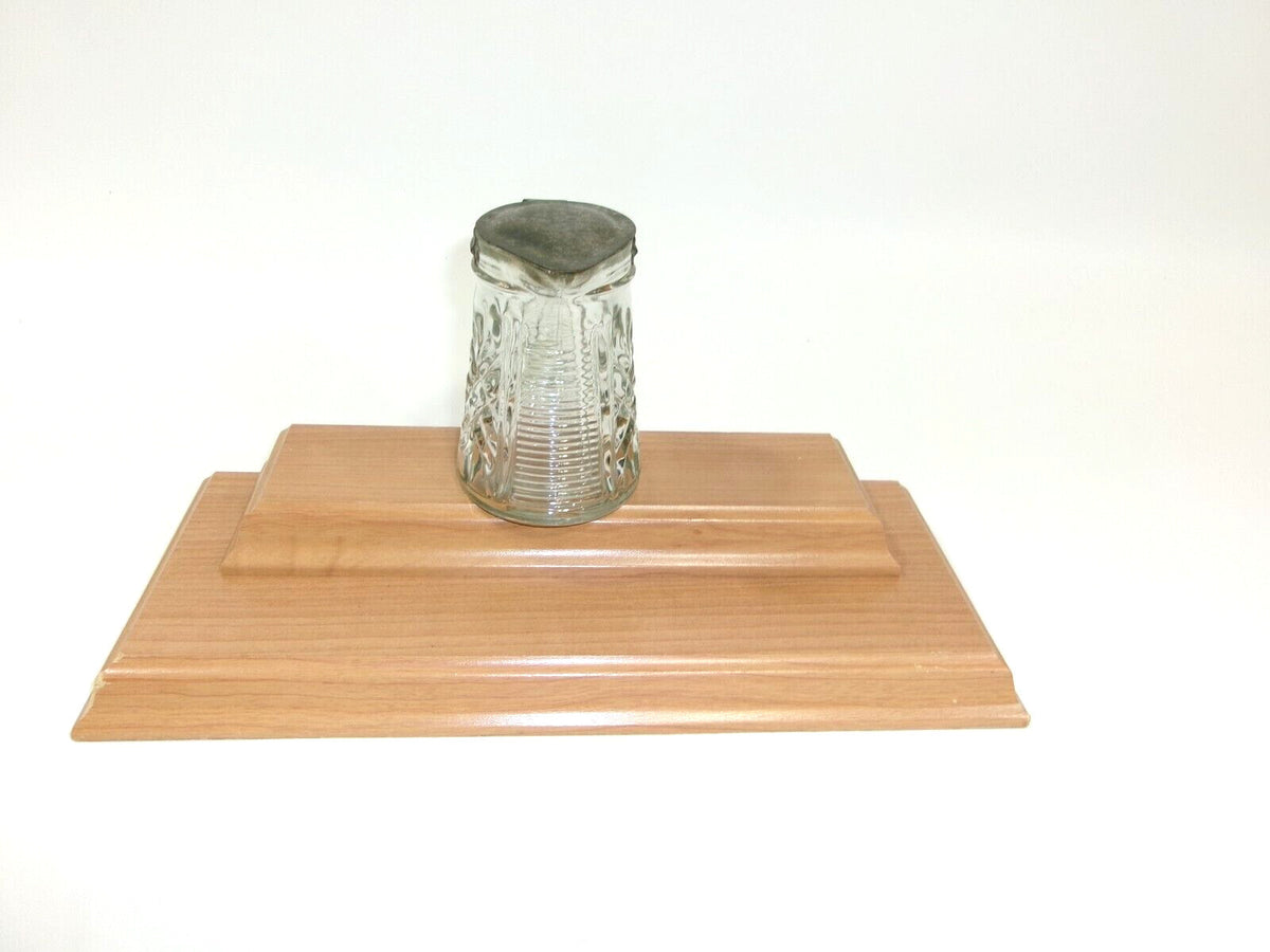 Heavy Glass Ribbed Textured Antique Molasses Syrup Dispenser w/ Metal LID