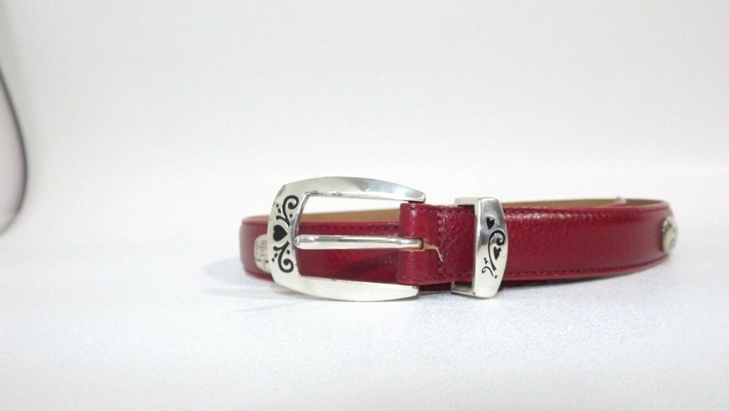 BRIGHTON Pretty Red Leather Belt Size M Medium/ I Love GOLF w/ Cart Clubs Ball