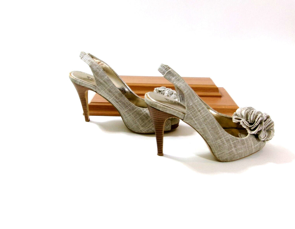Womens White House Black Market Sling Back Shoes Size 7 M Linen Like Textile