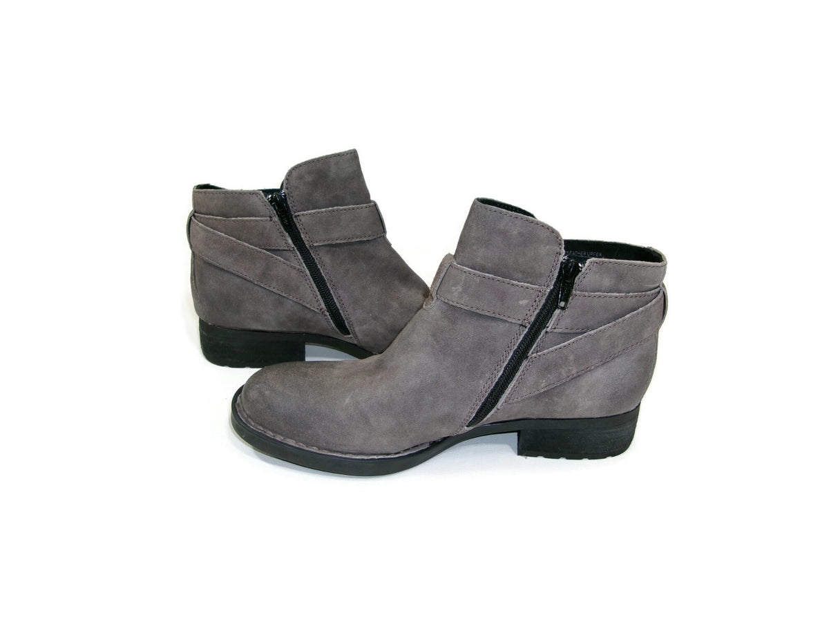 Womens BORN Gray Leather Distressed Short Ankle Boots Shoes Size 7 M Side Zip