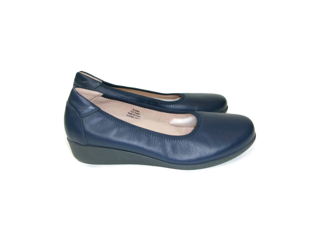 Propet Yara Navy Blue Comfort Leather Low Flat Wedges Womens Shoes Size 10 M