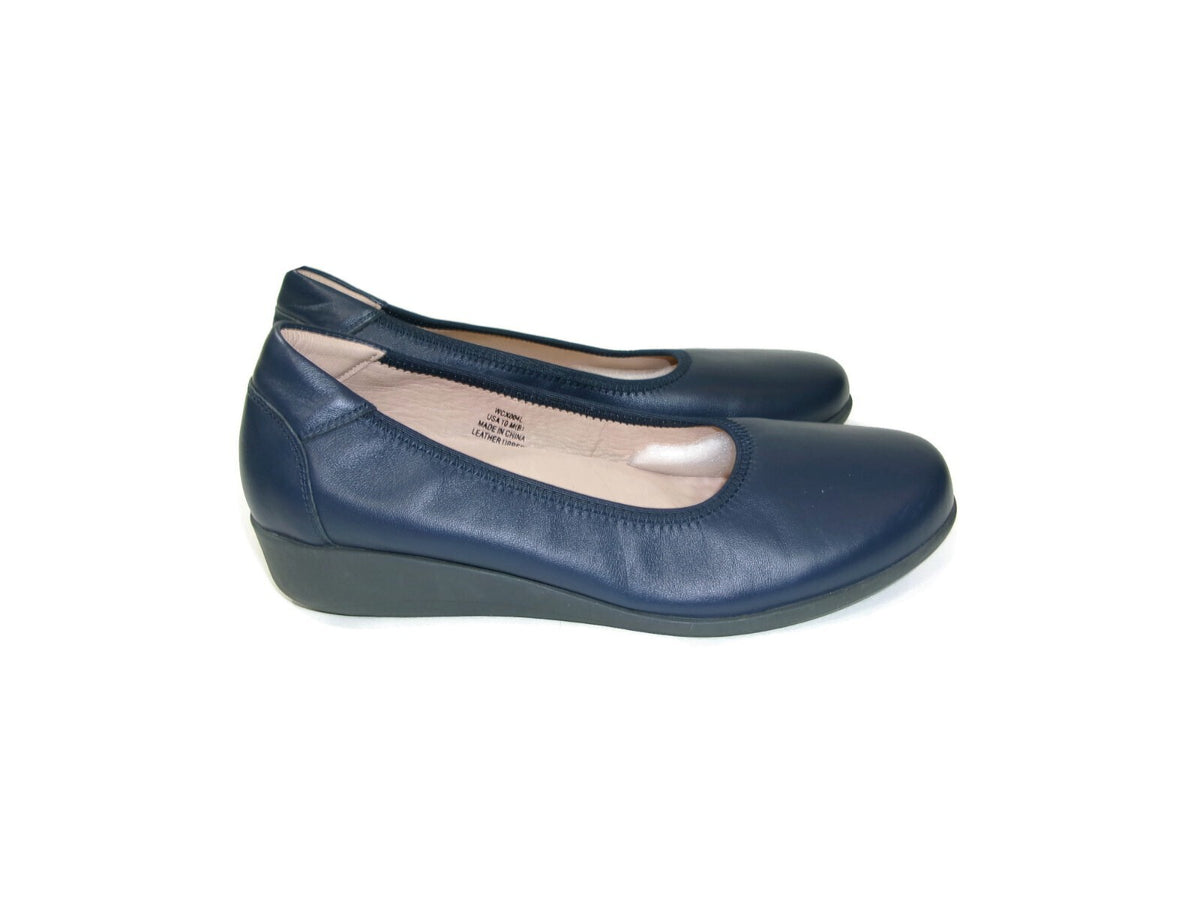Propet Yara Navy Blue Comfort Leather Low Flat Wedges Womens Shoes Size 10 M