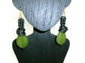 Womens Ear Candy Statement Earrings Green Textured Bead w/ Rubber Huggie Design
