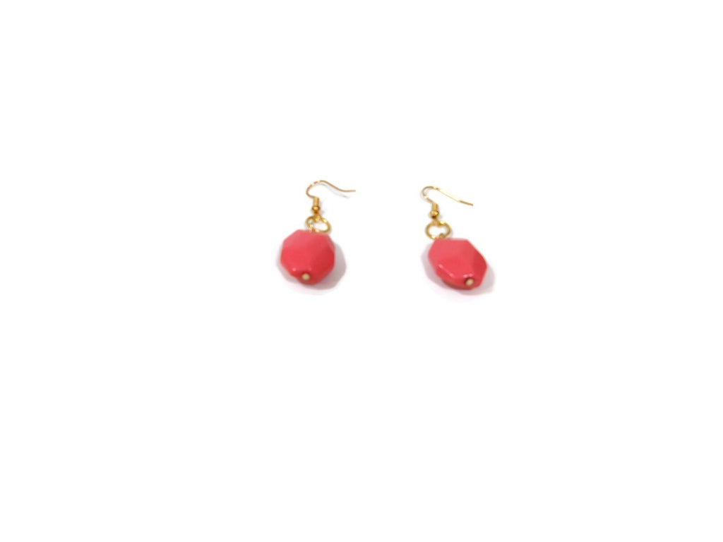 Womens Ear Candy Statement Short Drop Earrings Pretty Coral  Acrylic Stone
