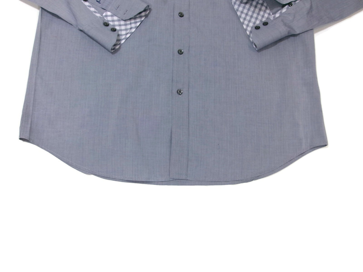 Quieti Men Dress Shirt Size XXL Men 100% Fine Cotton Gray White Long Sleeve