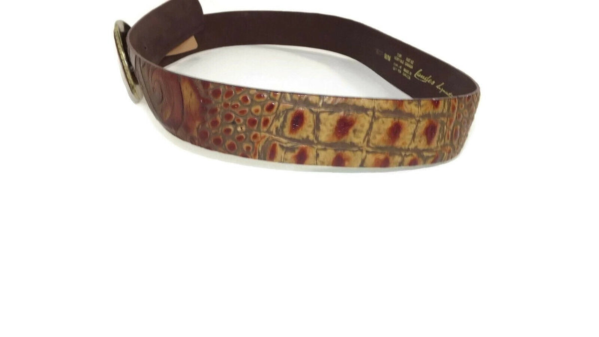 Landes Signature Vintage Tan Tooled Leather Croc & Floral Embossed BELT Size M