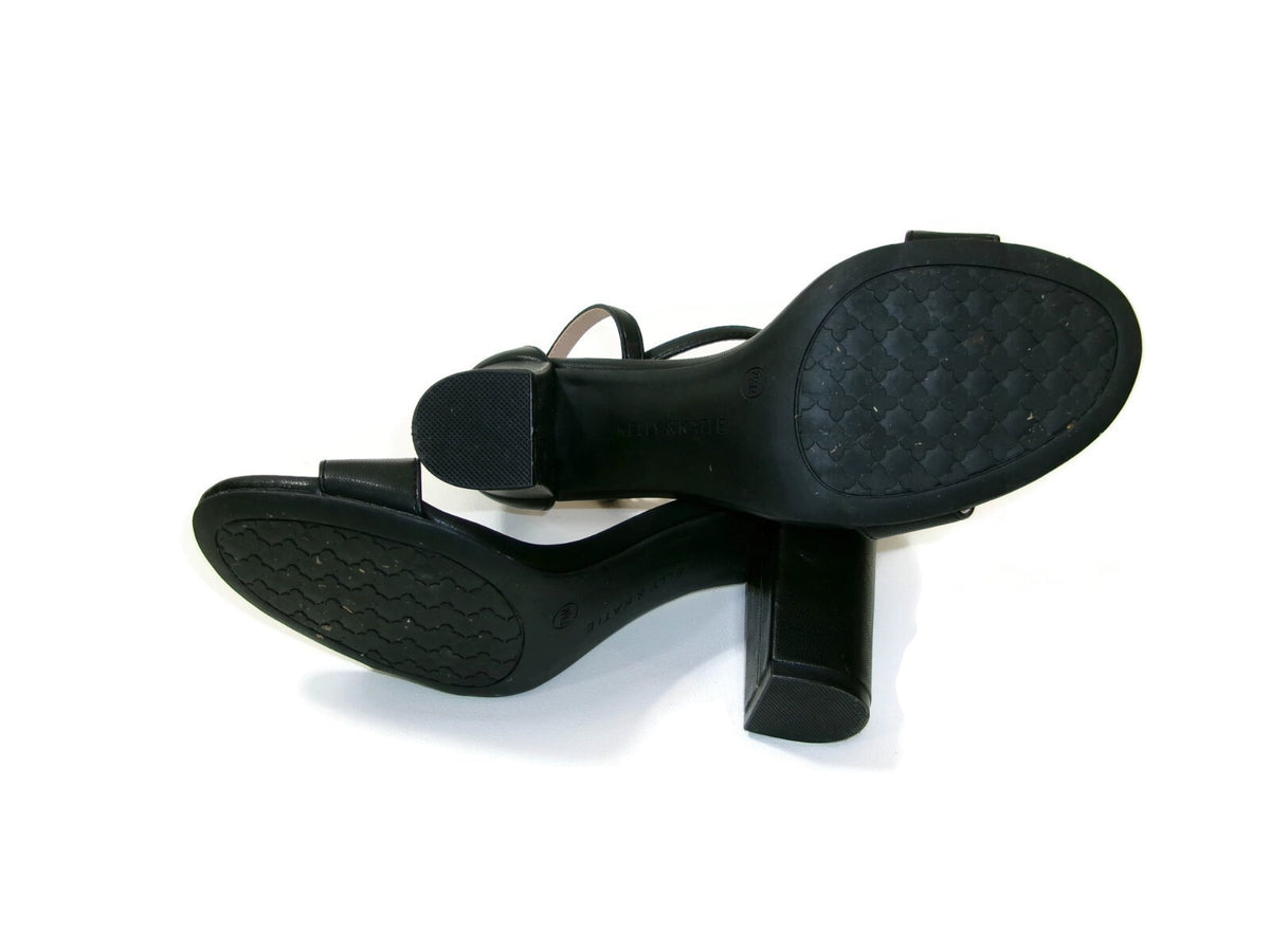 Kelly & Katie Womens Black Sandals Shoes Size 7.5 M Ankle Strap Slingbacks Heels