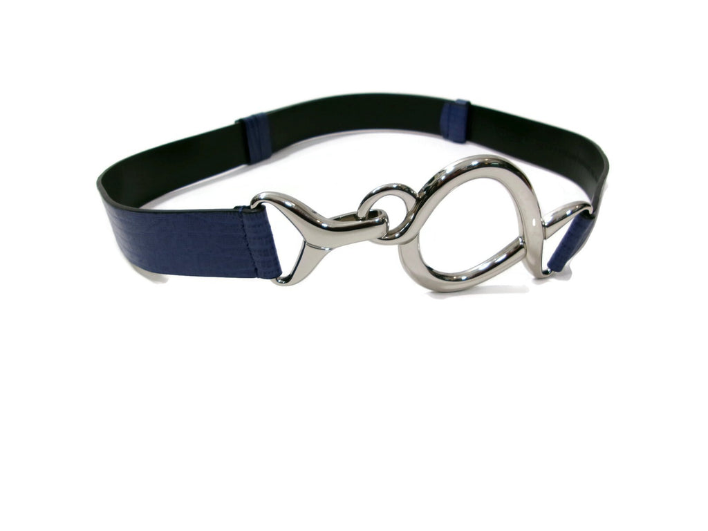 Chicos Womens Blue ish Purple Belt Snake Print Metal Large Buckle Size M / L