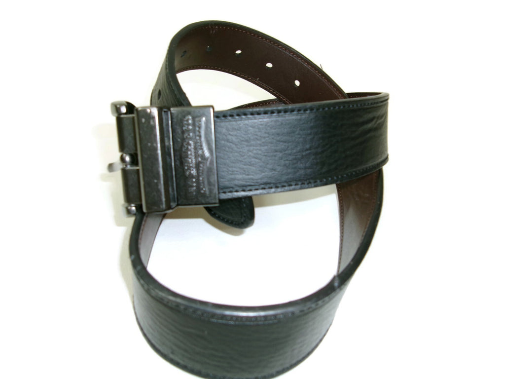 Levis Mens Black & Brown Leather Reversible Belt Size 34 Logo Embossed Buckle