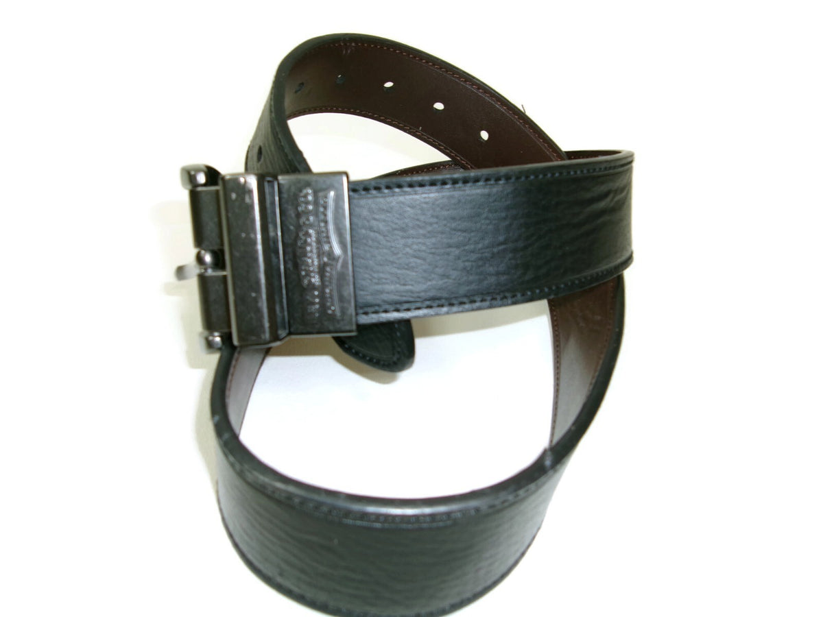 Levis Mens Black & Brown Leather Reversible Belt Size 34 Logo Embossed Buckle