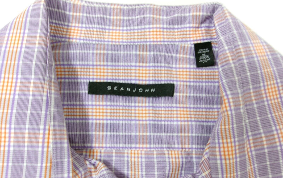 SEAN JOHN Mens Casual Purple Orange Plaid Shirt Size 18 34/ 35 Long Sleeve