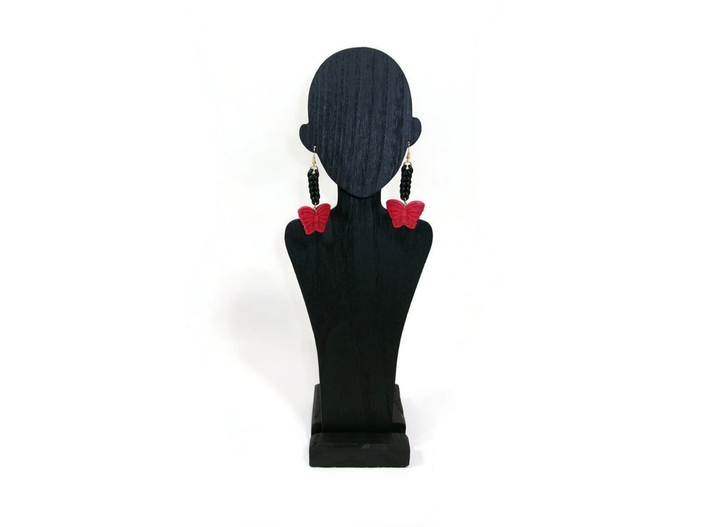 Womens Ear Candy Statement Drop Earrings Red Butterfly w/ Unique Rubber Design