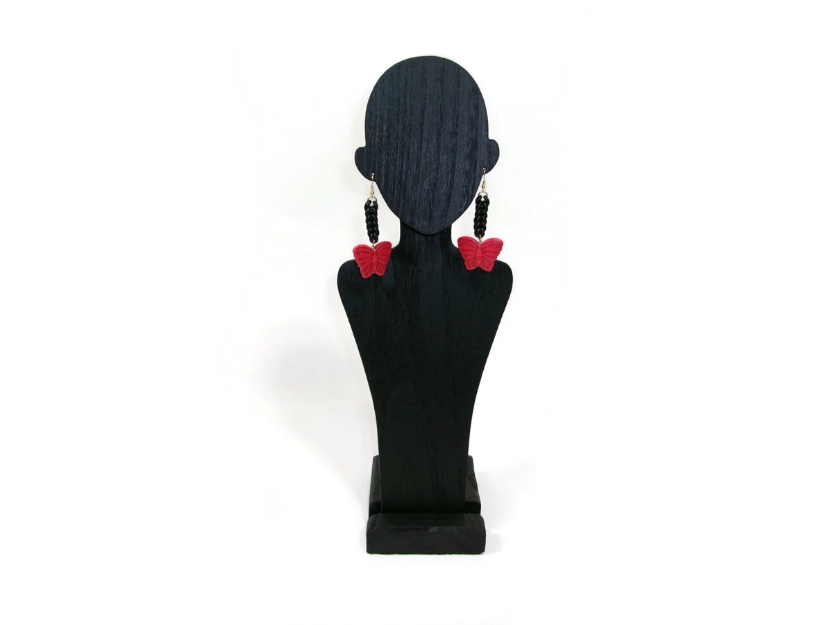 Womens Ear Candy Statement Drop Earrings Red Butterfly w/ Unique Rubber Design