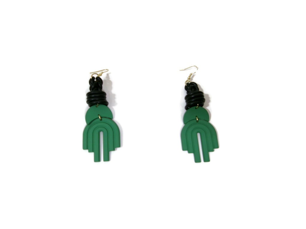 Womens Ear Candy Statement Drop Earrings Long Green Black Unique Design