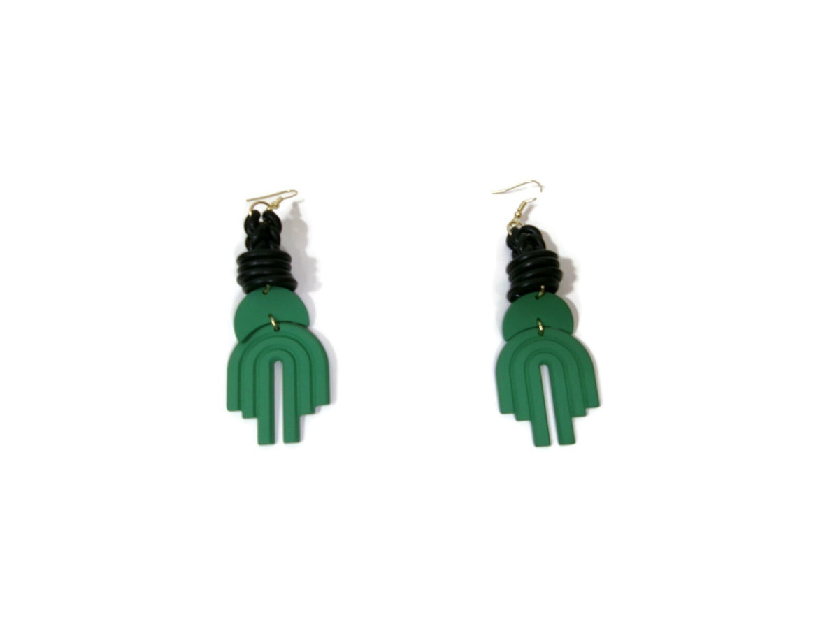 Womens Ear Candy Statement Drop Earrings Long Green Black Unique Design