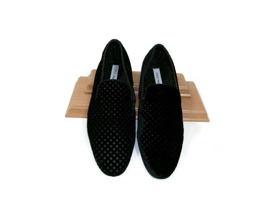 Mens Steve Madden  Black Velvet Tuxedo Jacquard Dress Shoes Size 10 M Slip Ons