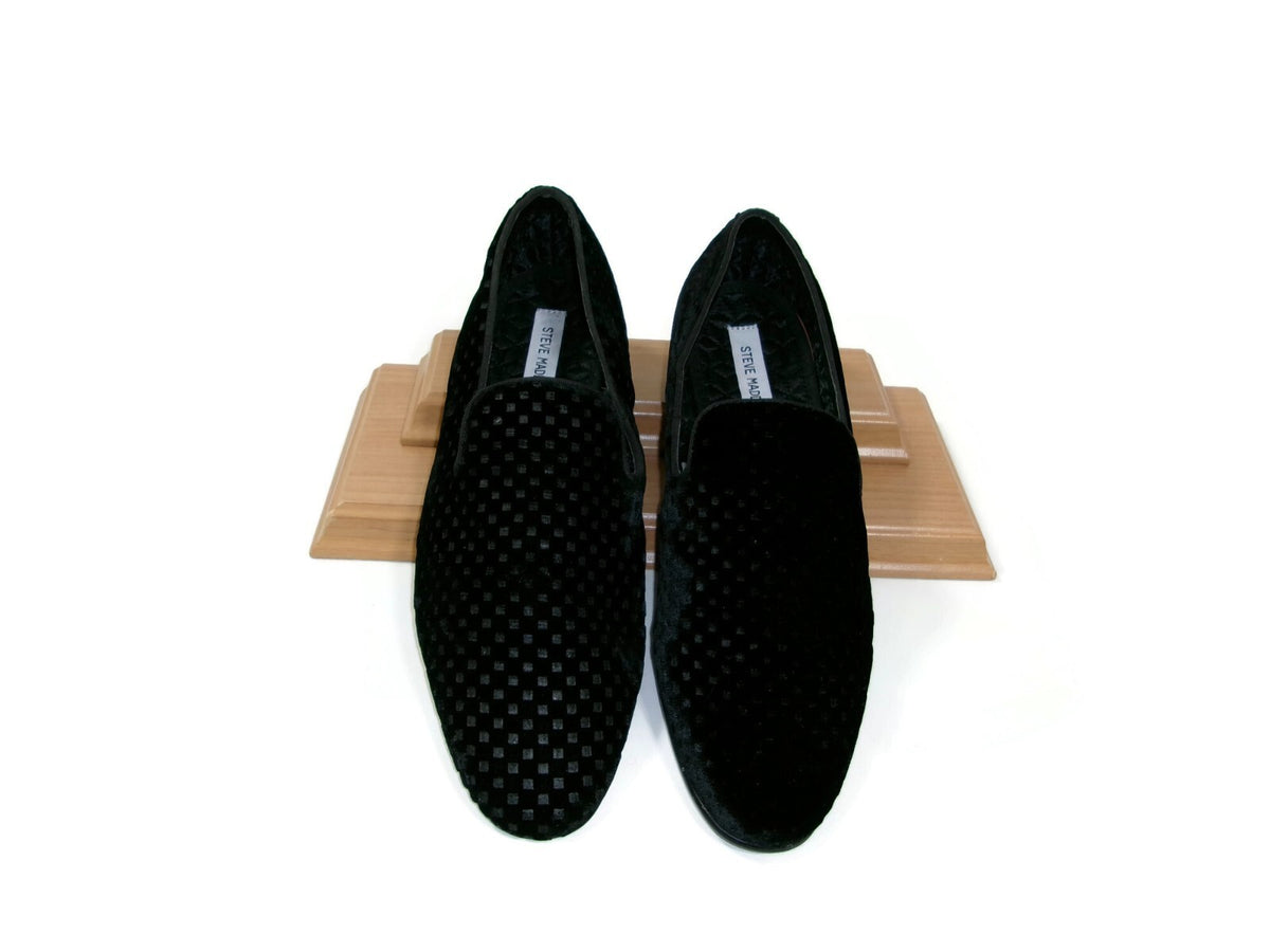 Mens Steve Madden  Black Velvet Tuxedo Jacquard Dress Shoes Size 10 M Slip Ons