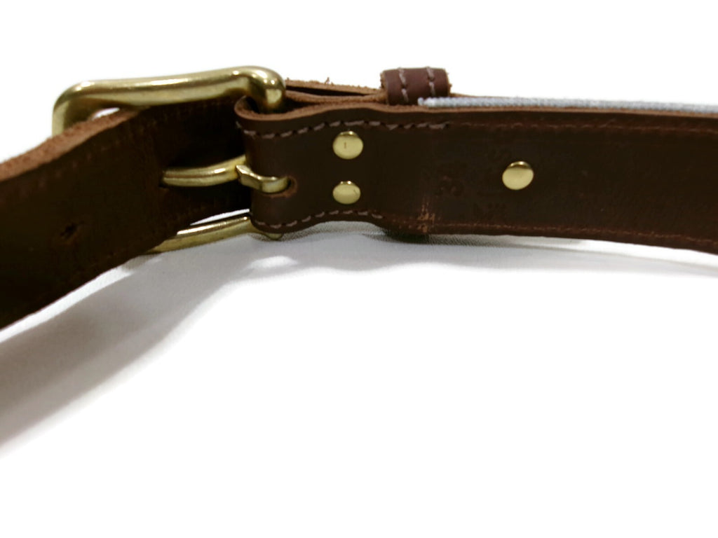 TSG Outfitting Co. Brown Leather &  Skull Covered Canvas Mens Belt Size 34