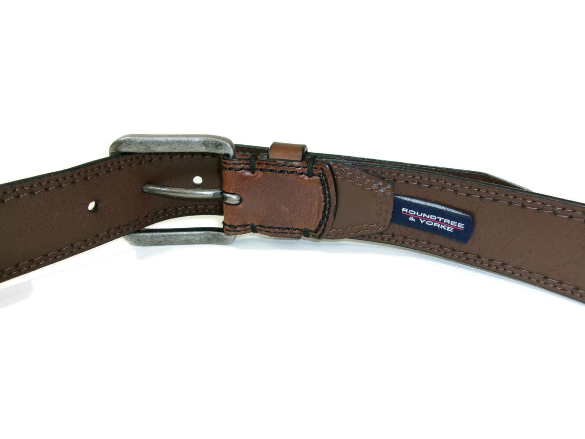 Roundtree & Yorke Mens Distressed Genuine Brown Leather Casual Belt Size 42