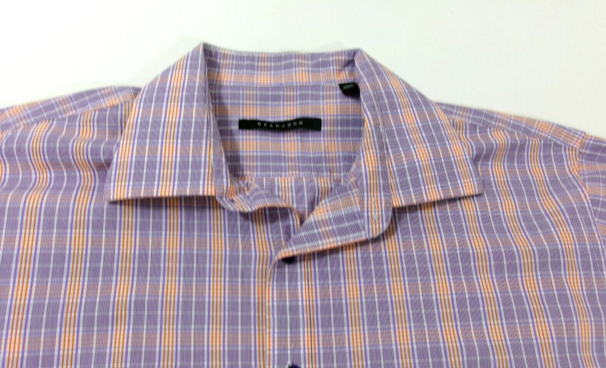 SEAN JOHN Mens Casual Purple Orange Plaid Shirt Size 18 34/ 35 Long Sleeve
