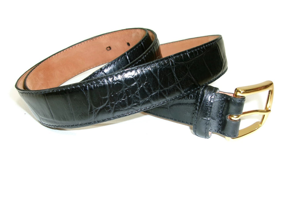 Joseph A. Bank Mens Black Croc Embossed Dress Casual Belt Size 44 Gold Buckle